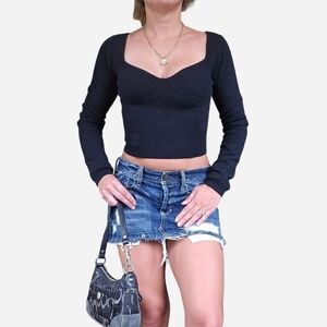 Aritzia Wilfred Tuscany Knit Long Sleeve Sweater Top Black Cashmere S